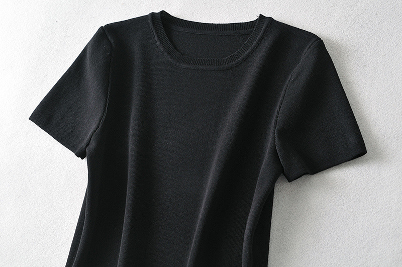 Fashion Short Ice Silk Knitted Top Sweater Vintage Short Sleeve Female Pullovers Chic Tops