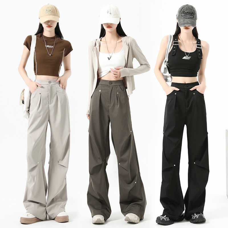 Hip Hop Ruched Wide Leg Pants Plus Size Pants Women's Pants & Trousers