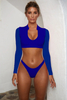 Women Sexy V-Neck Solid Color Long Sleeved Plunging Mesh Bikini Swimwear & Beachwear Custom Swimwear