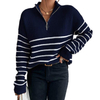Frenchy Striped Drop Shoulder Zipper Front Long-Sleeve Women's Top Zipper Pullover Sweater