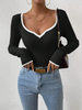 Women Long Sleeve T-Shirts Autumn Contrast Color Tops Sweater