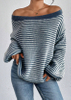 Women's Striped Casual Knitted Sweater Striped Pattern Off Shoulder Lantern Sleeve Sweater