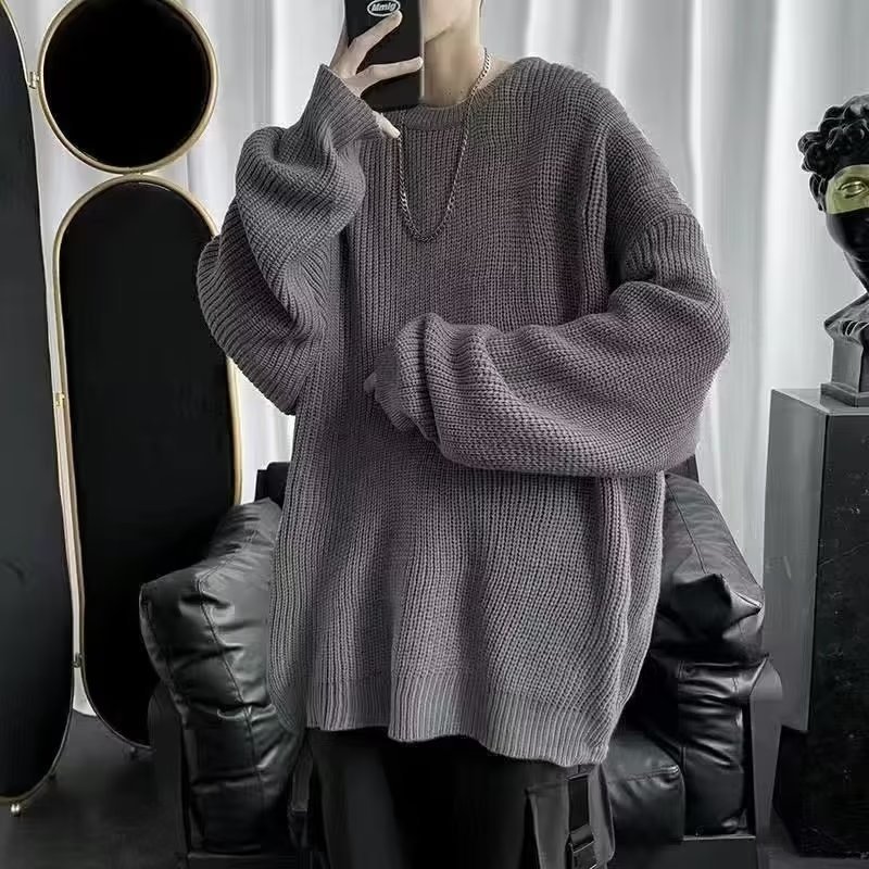 Men Autumn Solid Color Wool Sweaters Slim Fit Men Street Wear Clothes Knitted Sweater Men Pullovers