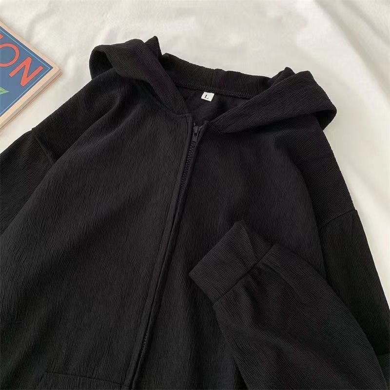  Embroidered Pattern Hooded Girls Cardigan Jacket Loose Casual Long-sleeved Sweatshirts