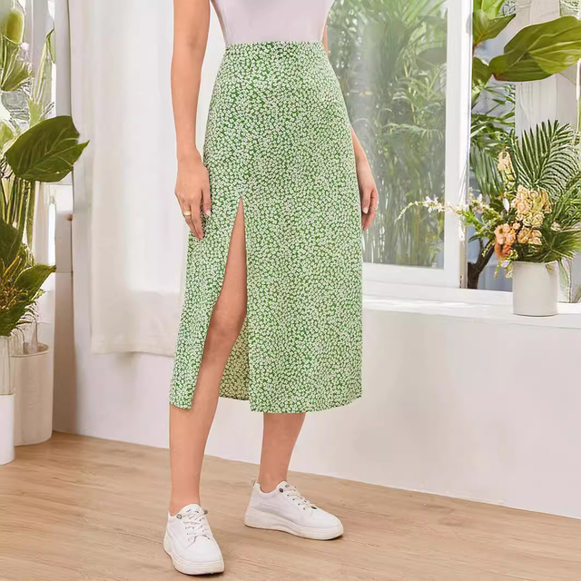 Floral Split Mini Skirt Sexy Waist A Swing Bag Hip Skirt Hot Girl Long Skirt