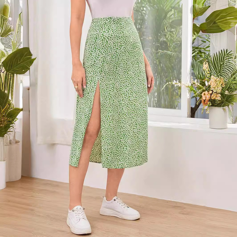 Floral Split Mini Skirt Sexy Waist A Swing Bag Hip Skirt Hot Girl Long Skirt