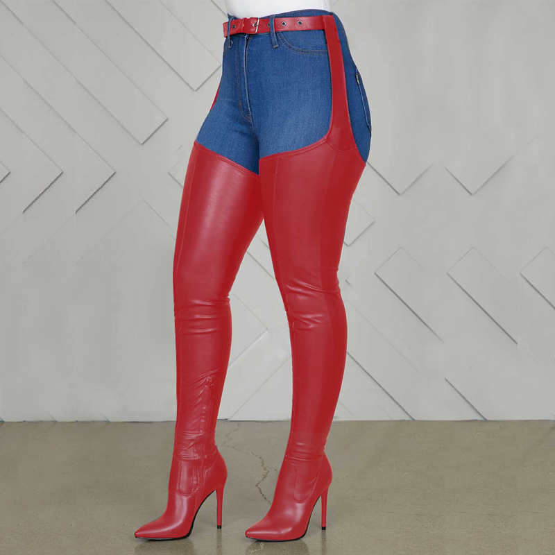 Sexy Over-the-knee Long Boots Pointed High Stiletto Heel Belt Buckle Side Zipper Women Boots