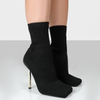 Stretch Heeled High Heel Boots Square Toe Sexy Stiletto Knitted Ankle Sock Boots for Women