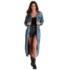 Plus Size Denim Jacket Women's Solid Color Tassel Breasted Ripped Hole Long Denim Trench Coat