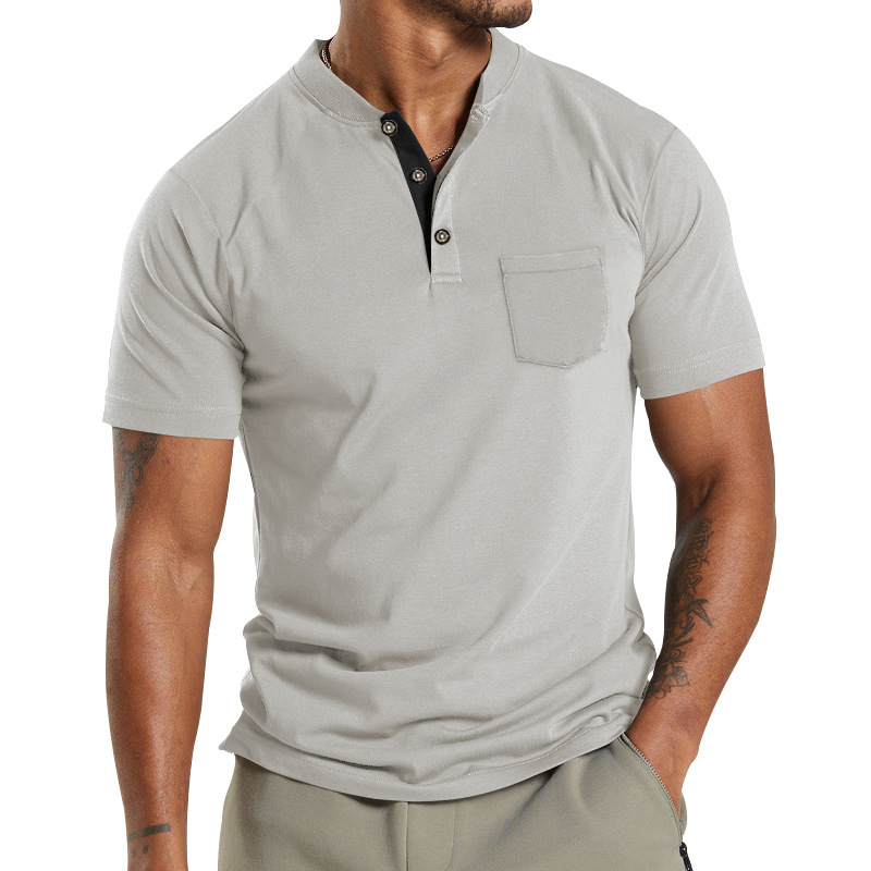 Summer Men's Short Sleeved Sleeve Button Pocket T-shirt Polo Fashion Trend Street T-shirt