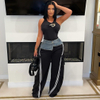 Fashion Casual Patchwork Denim Sports Straight Jogger Jogging Cargo Women Pants & Trousers