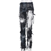 Women Stretch Latest Trendy High Street Tie Dye Baggy Pants With Ripped Fringe Design Chic Y2k Pants Women Streetwear