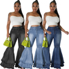 Women Casual High Waist Bell Bottom Flare Wide Leg Pants Women Casual Jeans