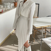 Long Sleeve Blazer Pocket Pleated Ladies 2 Piece Skirt Set Plus Size