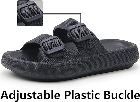 Pillow Slippers Double Buckle Adjustable Slides EVA Flat Sandals