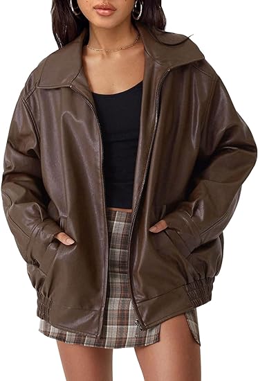 Women's Leather Jackets Oversized Faux Motorcycle Plus Size Moto Biker Coat Fall Outfits Fashion Clothes 