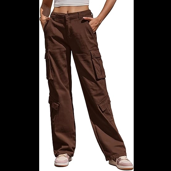 Women Pants High Waisted Cargo Pants Combat Military Trousers Wide Leg Casual Pants 8 Pockets