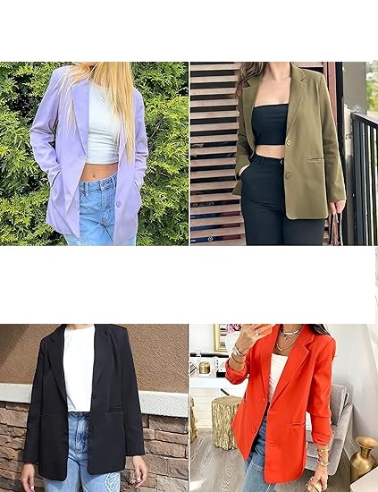 Fall Casual Blazers Long Sleeve Lapel Open Front Button Work Blazer Jackets with Pockets