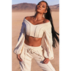 Long Sleeve V Neck Crop Top Sweat Suit + 2 Piece Sweatshirt Jogger Pants Set Women
