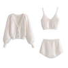 Furry Coat +Vest Top Match Short Womens Clothing 3 Piece Set Women