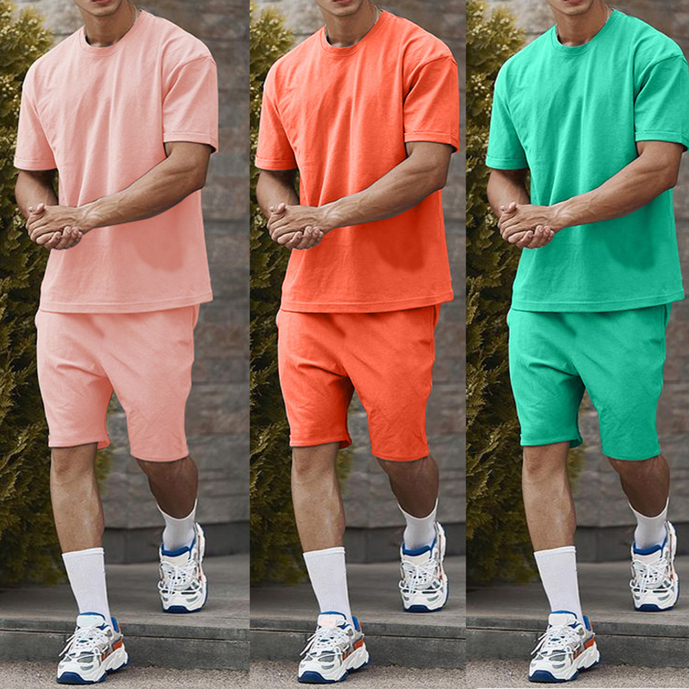 Men Casual Short Sleeve T-shirt Shorts Solid Tracksuit Set Men's 2 Pieces Sets