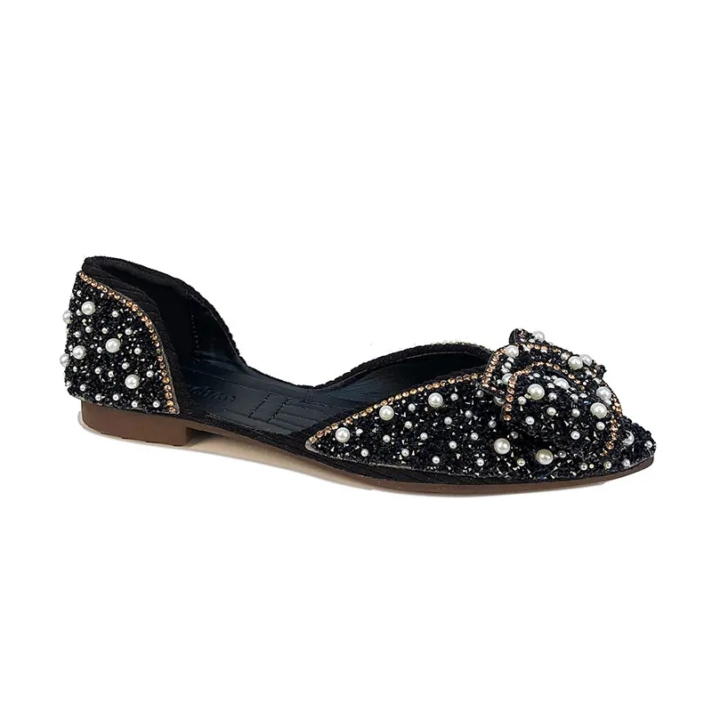Fashion Shallow Mouth Pointed Soft Ladies Casual Shoes Solid Color Bling Sequined Cloth Pointed Toe Flat Shoes Women
