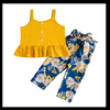 Kids Girls Summer Clothes Sets Sleeveless Button Tops +bowknot Belt Shorts 2pcs Suit Kids Baby Girl Sunflower Clothes