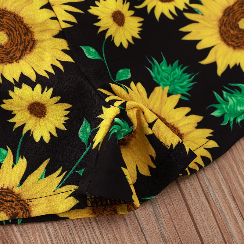 Summer Cute Baby Girl Clothing Ruffle Sling Tops Vest Bow Sunflower Printed Shorts Toddler Girls 2pcs Flower Shorts Set
