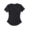 Basic Crew Neck Curve Bottom Short Sleeve Cotton Spandex Rib Stretchy Women T Shirts