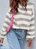 Winter Ladies Casual Long Sleeve Sweater Women's Colour Block Patchwork Drop Shoulder Knitted Sweater Striped Pattern Drop Shoulder Sweater