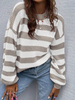 Winter Ladies Casual Long Sleeve Sweater Women's Colour Block Patchwork Drop Shoulder Knitted Sweater Striped Pattern Drop Shoulder Sweater