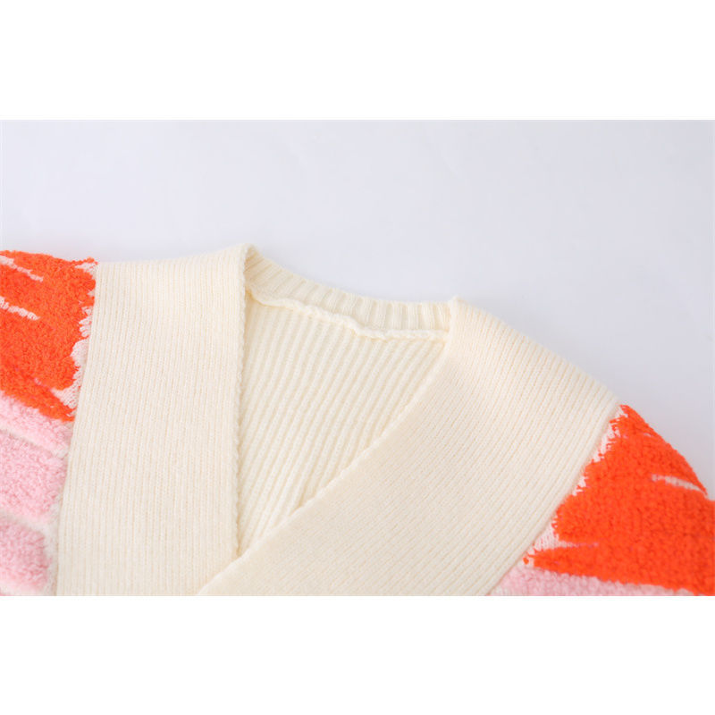 V Neck Women's Sweater Cardigan Women Warm Woolen Knit Button Front Drop Shoulder Embroidery Cardigan Sweater