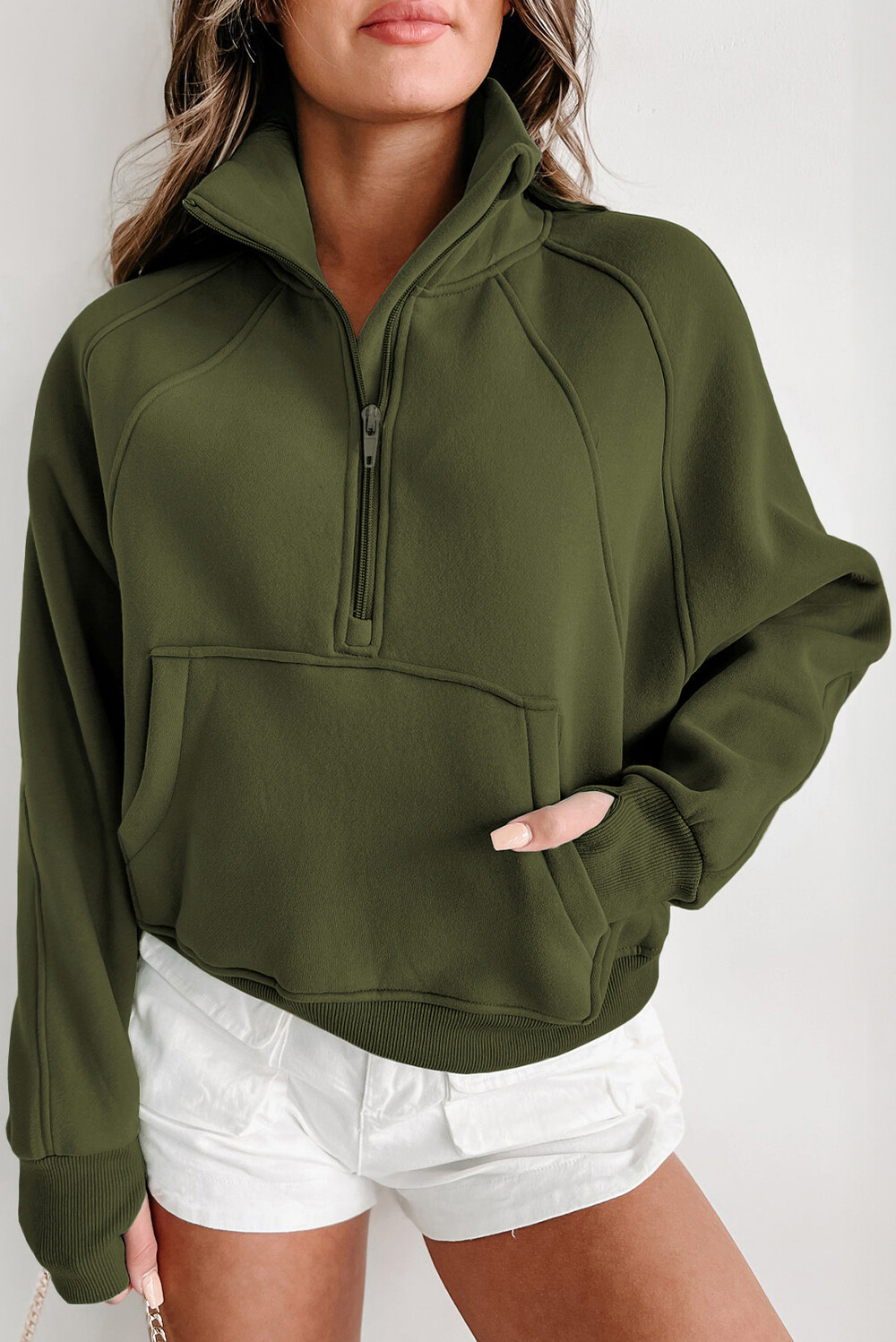 Sweatshirts In Bulk Long Sleeve Women Quater Zip Sweatshirt Round Neck Blank Loose Fit Sweatshirt