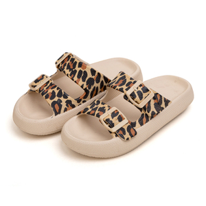 Summer Thick Bottom EVA Leopard Adjustable Two-button Trample Soft Cool Sports Slippers Outdoor Fashion House Slippers for Women
