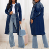 Retro Loose Long Coat Dark Washed Denim Jacket Woman