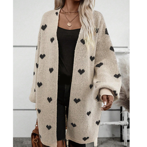 Valentine's Day Love Knit Cardigan Love Pocket V-neck Mid-length Coat