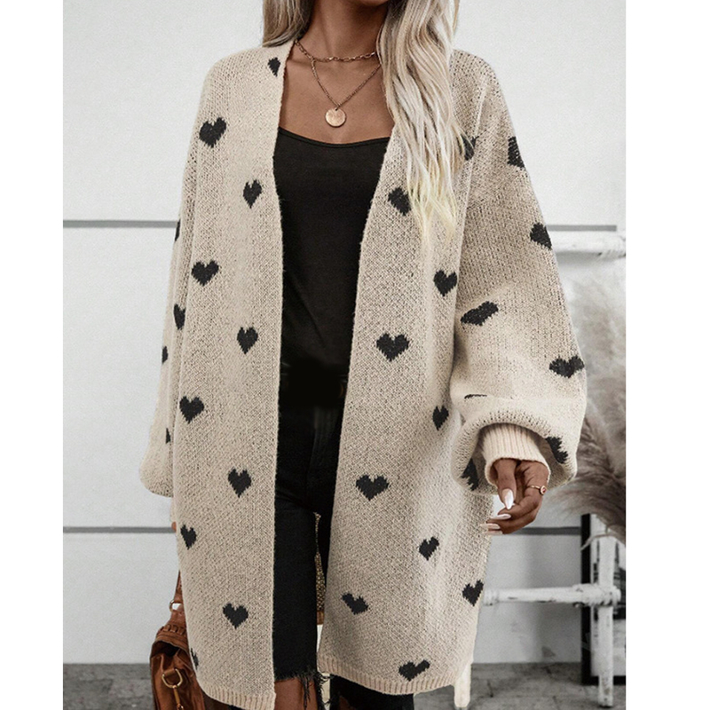 Valentine's Day Love Knit Cardigan Love Pocket V-neck Mid-length Coat