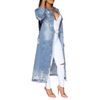 Winter Ripped Denim Cardigan Coat Turn Down Collar Long Jacket Fashion Ladies Long Denim Coat