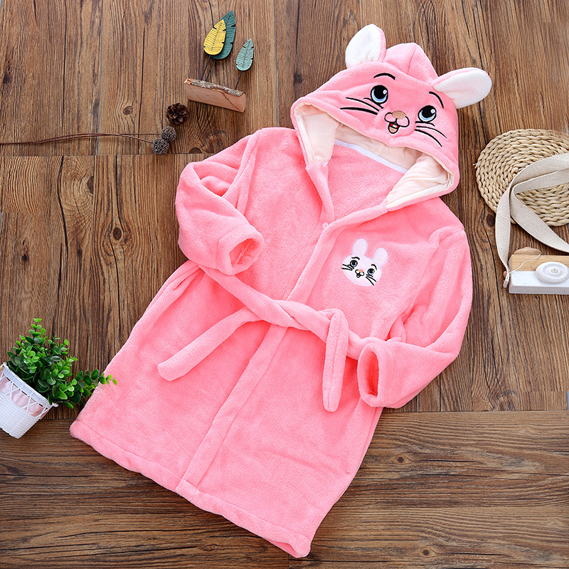 Winter Cartoon Cute Baby-boys Flannel Bathrobe With Hoodies