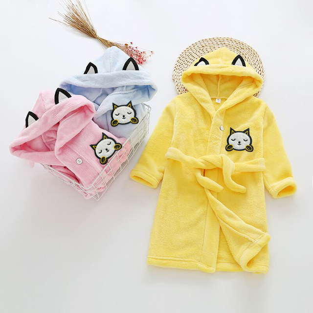 Kids Robes Baby Hooded Bathrobe Soft Plush Fleece Bath Robe