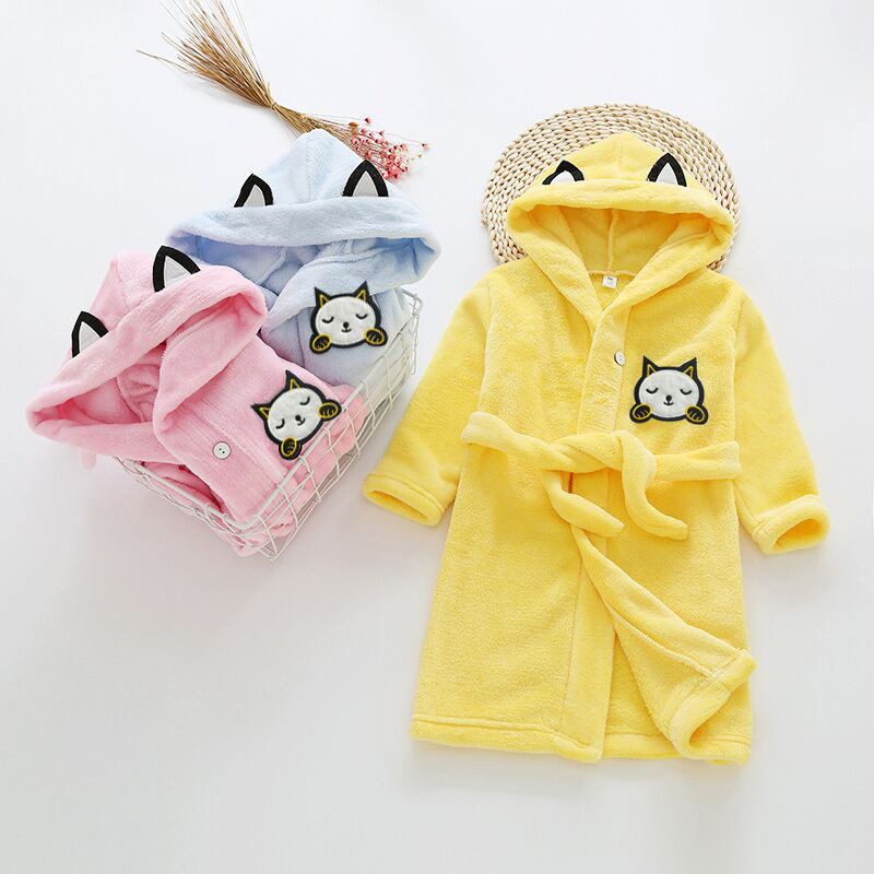 Kids Robes Baby Hooded Bathrobe Soft Plush Fleece Bath Robe
