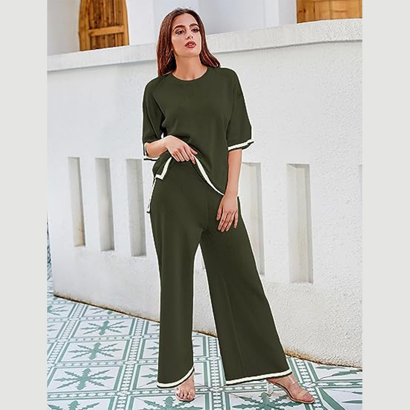 High Waist Slim Wide Leg Pants Women's Set
