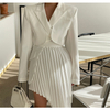 Long Sleeve Blazer Pocket Pleated Ladies 2 Piece Skirt Set Plus Size