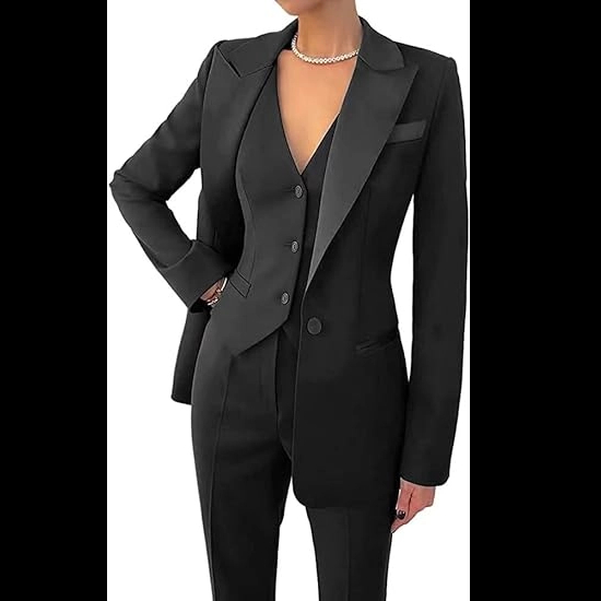 Women's 3 Piece Office Lady Business Suit Set Slim Fit Solid Blazer Vest Pant Set