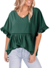 Womens Blouses Casual V Neck Ruffle Bell Half Sleeve Shirts Top