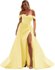 Off The Shoulder Prom Dresses Mermaid Ruched Split Ball Gowns for Women Formal Dress Long Satin