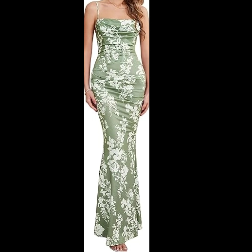  Women Maxi Dress Sleeveless Cowl Neck Summer Ruched Bodycon High Slit Formal Dresses