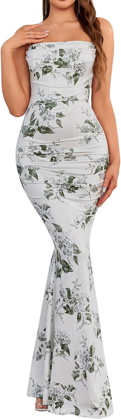  Women Maxi Dress Sleeveless Cowl Neck Summer Ruched Bodycon High Slit Formal Dresses