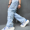 Men's Streetwear Ripped Patch Straight Leg Loose Jeans Pants Men's Hip Hop Hole Casual Jeans