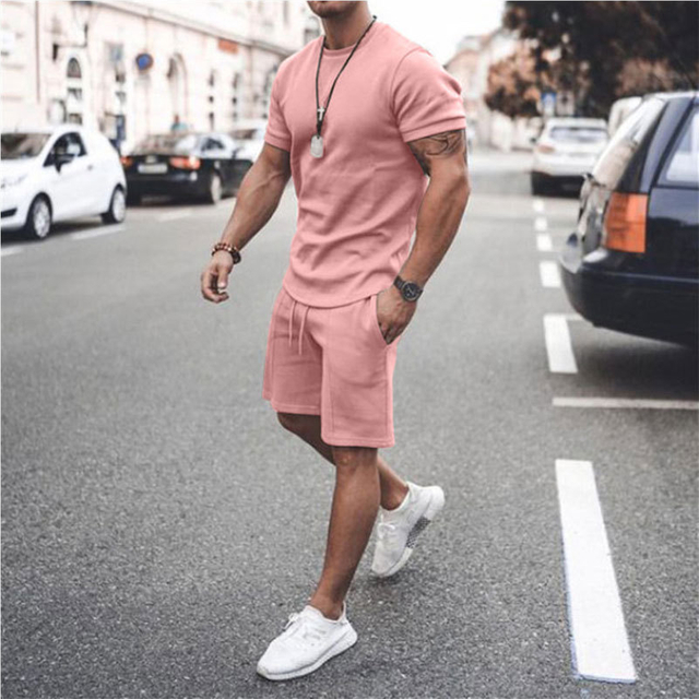 Custom Logo Plus Size Two Piece Short Set Men Cotton Short Sleeves Mens Short Set Blank Sweat Suits Plain Jogging Suit